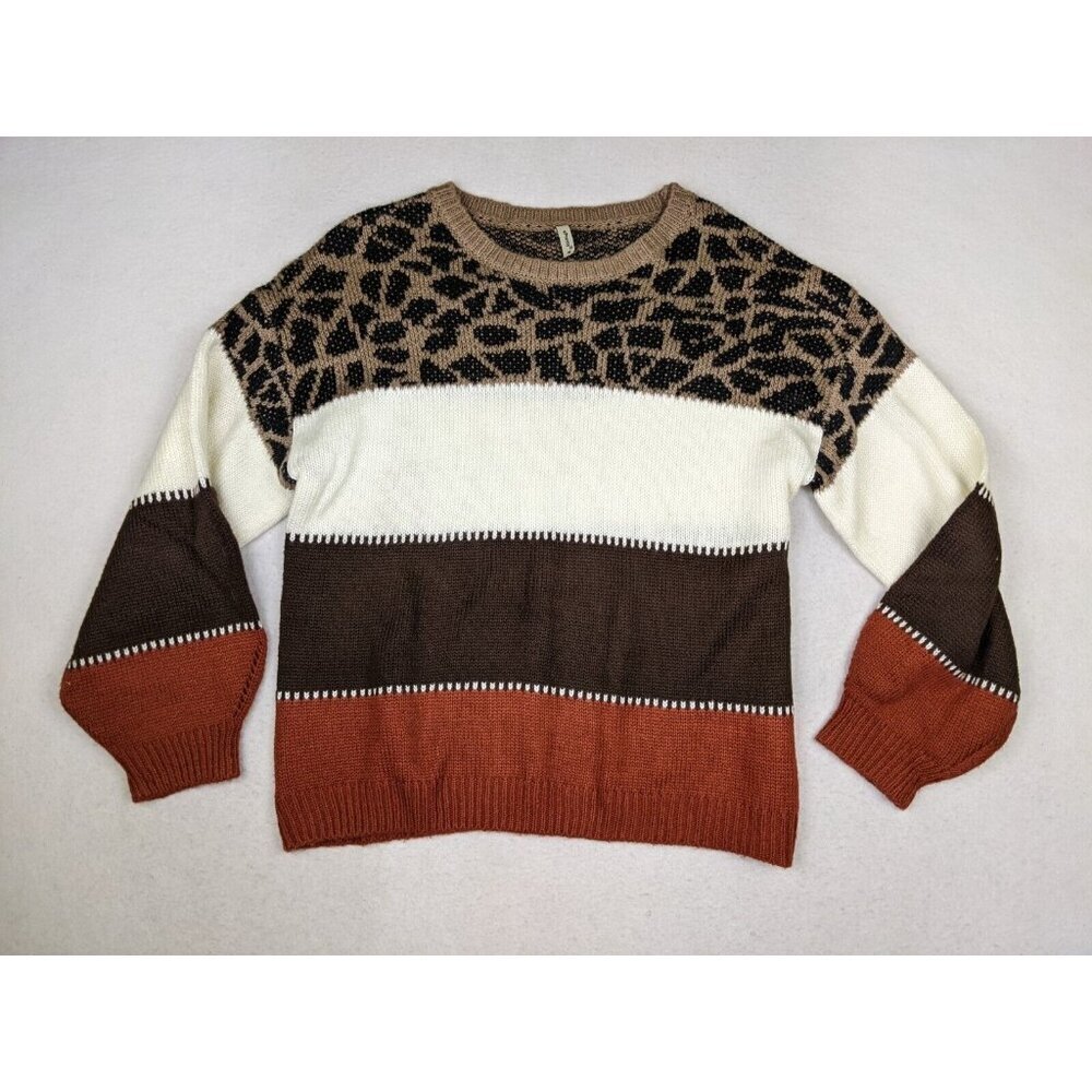 EPRETTY - WOMEN'S BROWN STRIPED PULLOVER SWEATER - SIZE M